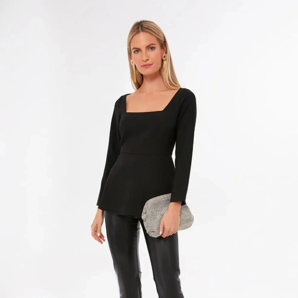 Pomander Place Tuckernuck Fitted Square Neck Blouse Women's XL Black 3/4 Sleeve